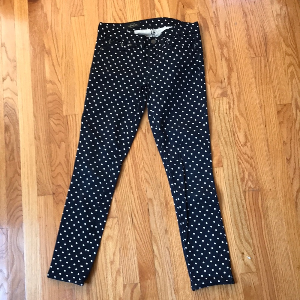 J Crew Toothpick Navy Jeans with Polka Dots